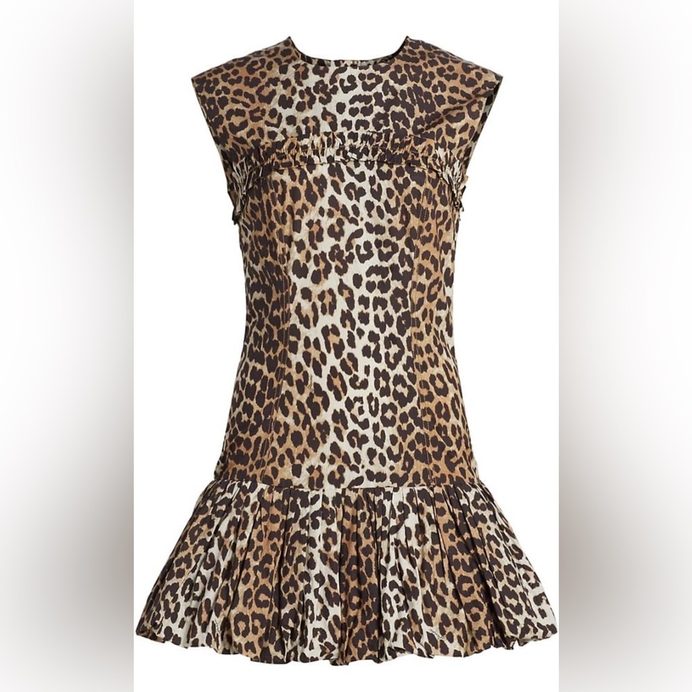 Ganni Leopard-Print Cotton Corset Minidress